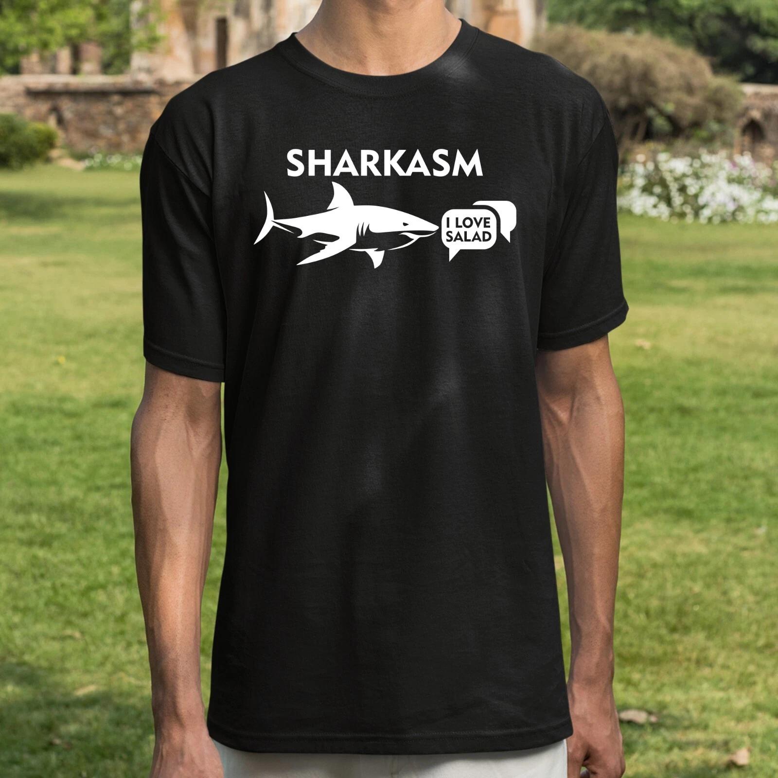 Sharkasm T-Shirt Printed Funny Quote Joke I Love Salad Food Novelty Gift Tee Top XL