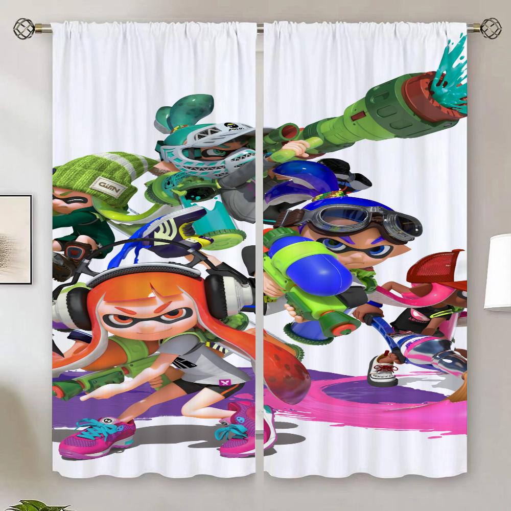 Splatoon Küchenvorhänge für Wohnzimmer 2 Elegante Stücke Verdunkelungsvorhang 100% Günstige Dinge mit Kostenlosem Versand für Heimjalousien