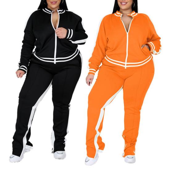 2 Pcs/Set Women Jogging Suit Plus Size Zip-up Long Sleeve Sweatsuit with Trousers Loose Fit Tracksuit Sports Outfit for Joggers