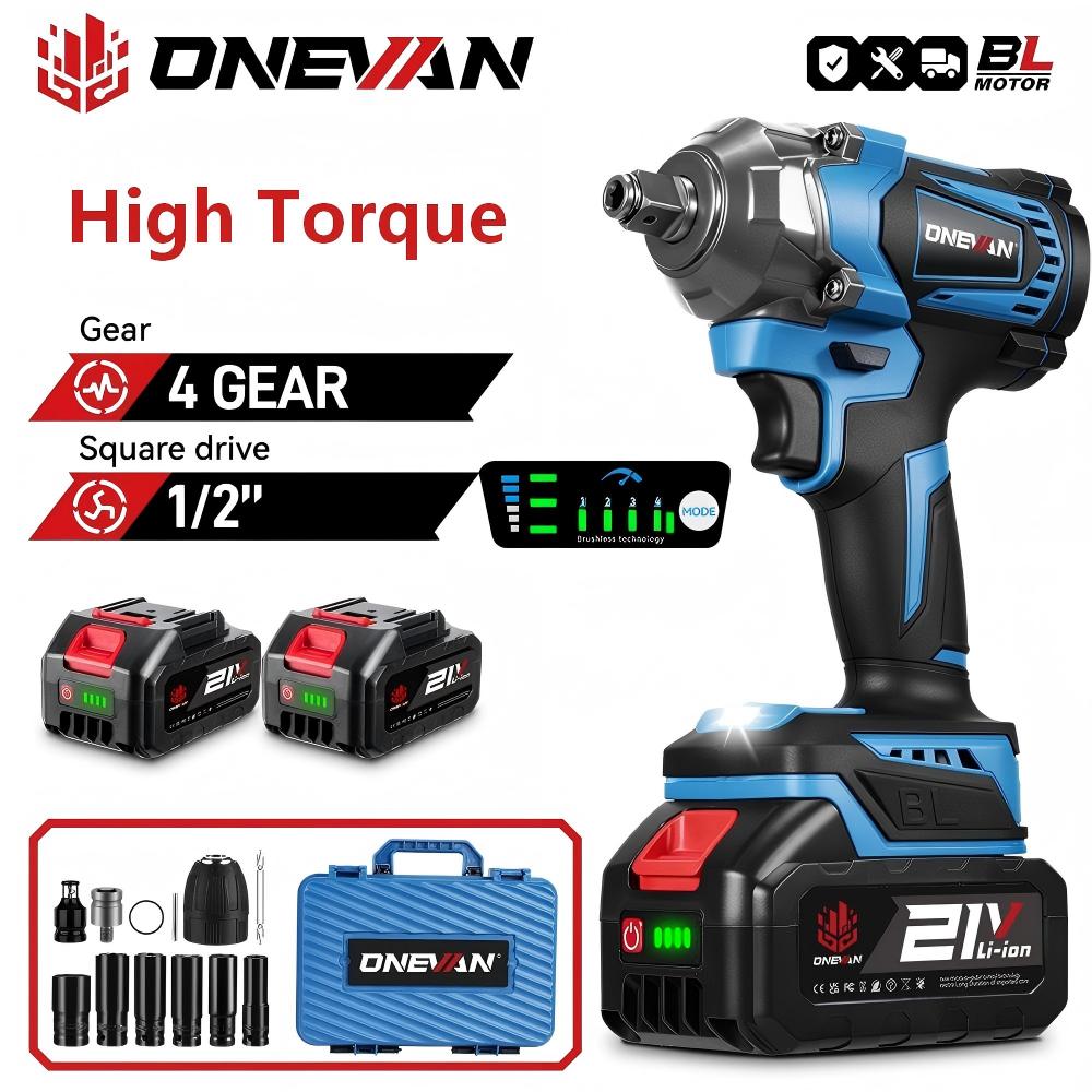 ONEVAN Ηλεκτρικό Δράπανο-Κλειδοστρόβιλος Χωρίς Ψήκτρες 3 Λειτουργιών 1/2 ιντσών Ασύρματο Κατσαβίδι Ηλεκτρικό Δράπανο για Μπαταρία Makita 18V