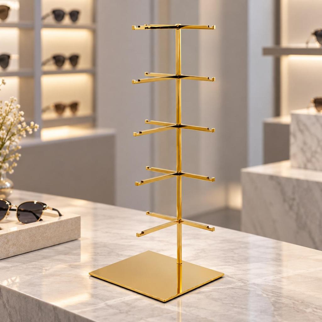 Compact Stainless Steel Eyeglass Display Rack Countertop