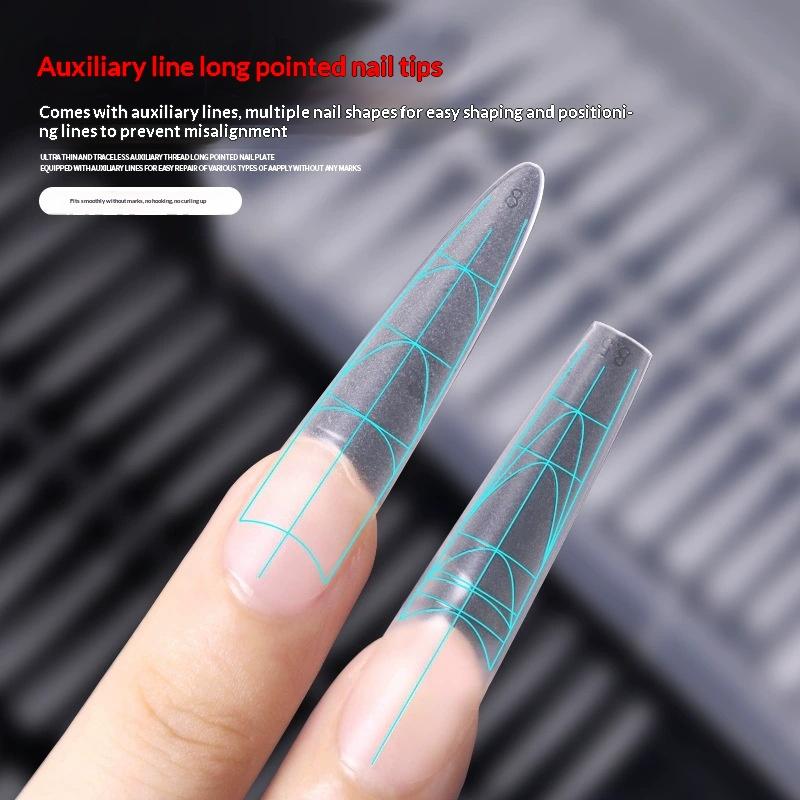 240Pcs Coffin Stiletto Trapezium Soft Gel Nail Tips With Auxiliary Lines Innovative Press On Nails Multifun Full Cover Fake Nail