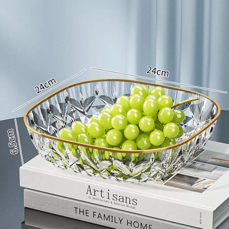 Gold Rim Crystal Fruit Bowl Diamond Cut Texture Shatter Resistant Food Safe Dish for Wedding Party Home Decor Use