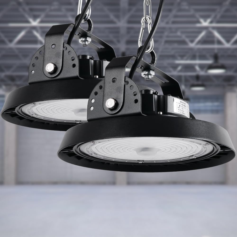 100W LED High Bay High Wide Beam IP66 Waterproof and Hours PSE 3M Wiring with No Installation Safety Rope and Stays Ideal for Parking and Set of 2