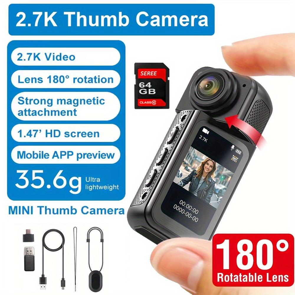 2,7K Ultra High Definition Finger-Actionkamera mit Magnetband, 180° drehbarem Objektiv und 64GB Karte – tragbare POV-Kamera für unterwegs