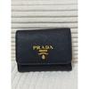 Used PRADA Tri-fold Wallet, Saffiano Leather, Black, Gold Hardware, with Box