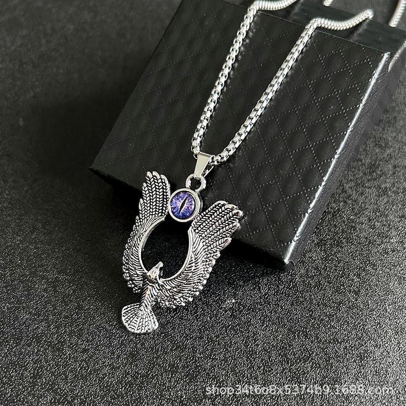 Retro Devil's Eye Pendant: Winged Eagle Stainless Steel Necklace for Men