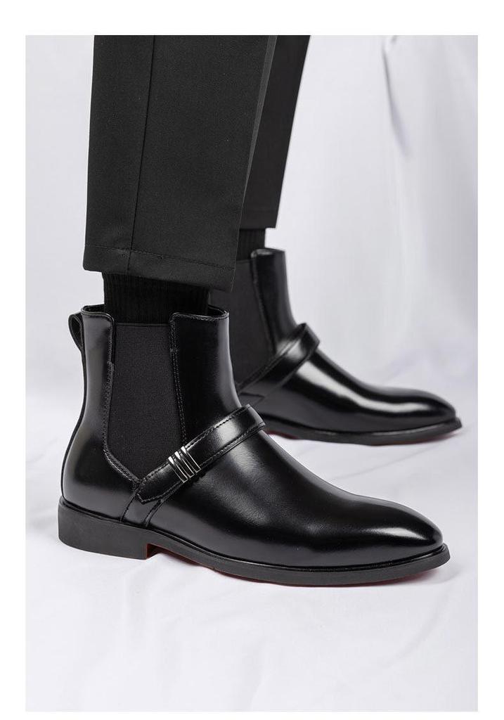 Men's British Style Plus Size Chelsea Boots - High-Top, Slip-On, Pointed Toe, Fashion Leather Motorcycle Martin Boots