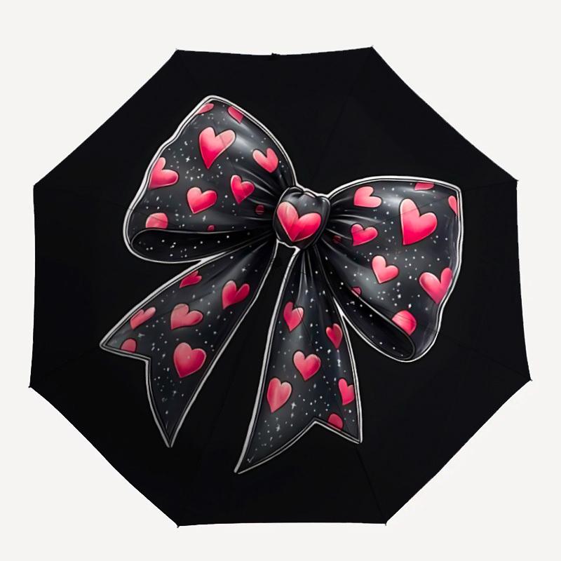 

1pc Heart Bow Automatic Folding Umbrella with 8-Rib Windproof Design, Portable Foldable Sunshade Umbrella For Halloween, Christmas Gifts041