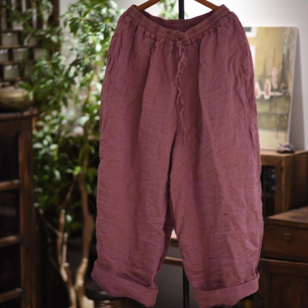 Johnature Women Vintage Harem Pants Solid Color Spring Trousers Elastic Waist Casual Female Belt Long Pants