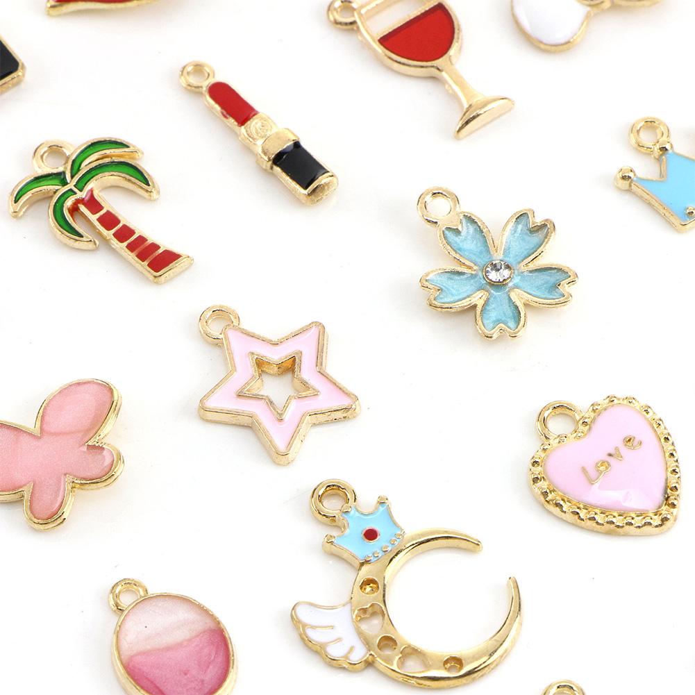 30Pcs Pendants Colorful Plated Mixed Pattern for DIY Necklace Bracelet Earring Jewelry Accessories