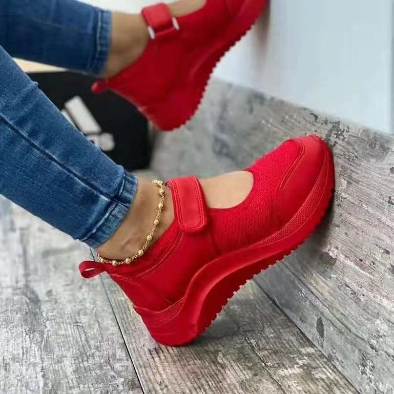 Autumn New Leisure Sports Large Size Single Shoes Women's European and American Platform Velcro Solid Color Women's Shoes