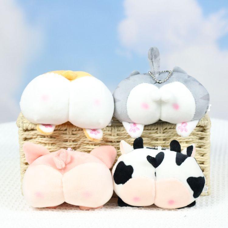Adorable Animal Butt Keychain Plush Toy Doll Cute Peachy Bottom For Backpack