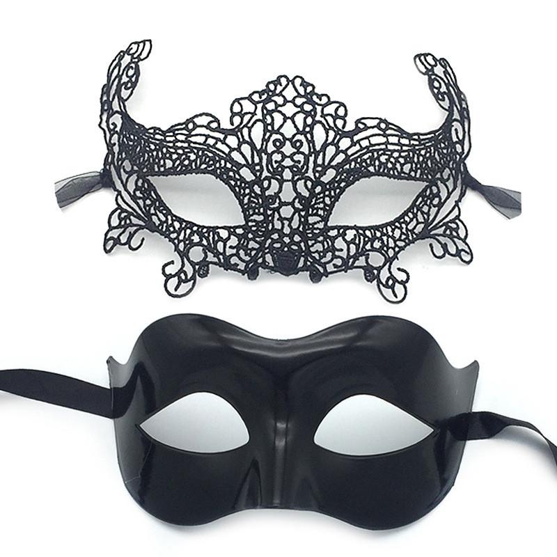 Halloween Half Face Lace Mask With Hollow Design For Couples Party Gift