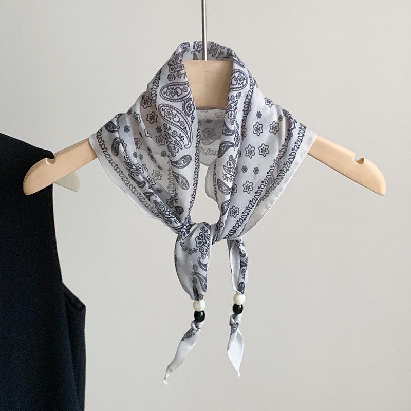 Hong Kong style retro versatile silk scarf fashion triangle scarf high sense elegant temperament accessories thin neck headscarf multi-purpose