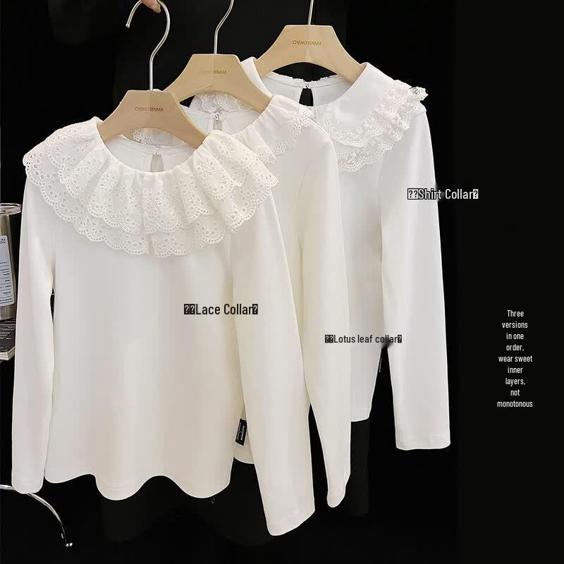 Girls' Korean Style Ruffle Collar Long Sleeve Top