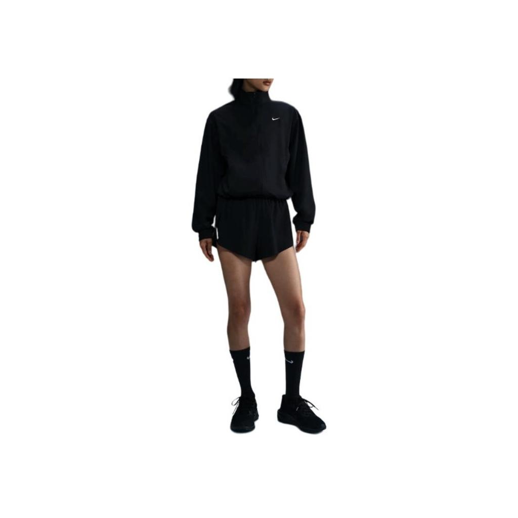 Nike Solid Color Long Sleeve Jacket With Zipper Pockets And Elastic Cuffs Women Jackets Black HQ3368-010