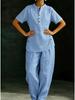 2026 European & American Casual Button-down Shirt and Wide-leg Pants Linen Set