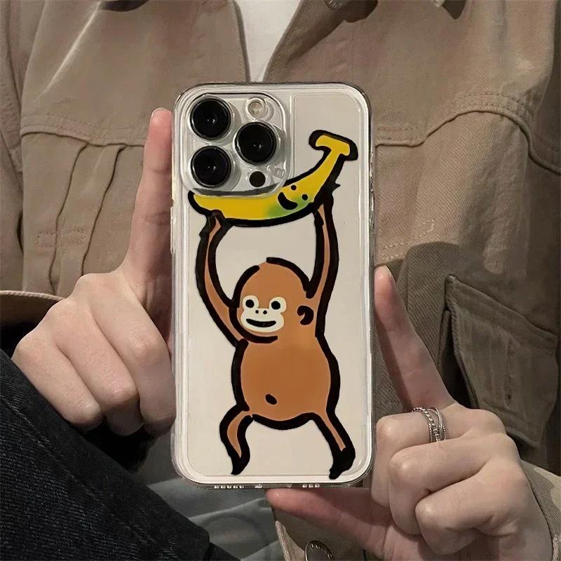 Cute monkey Transparent phone case For iphone16 16E 16pro 15 14promax 13pro 12 11pro 7 8plus XR XS Soft Shell