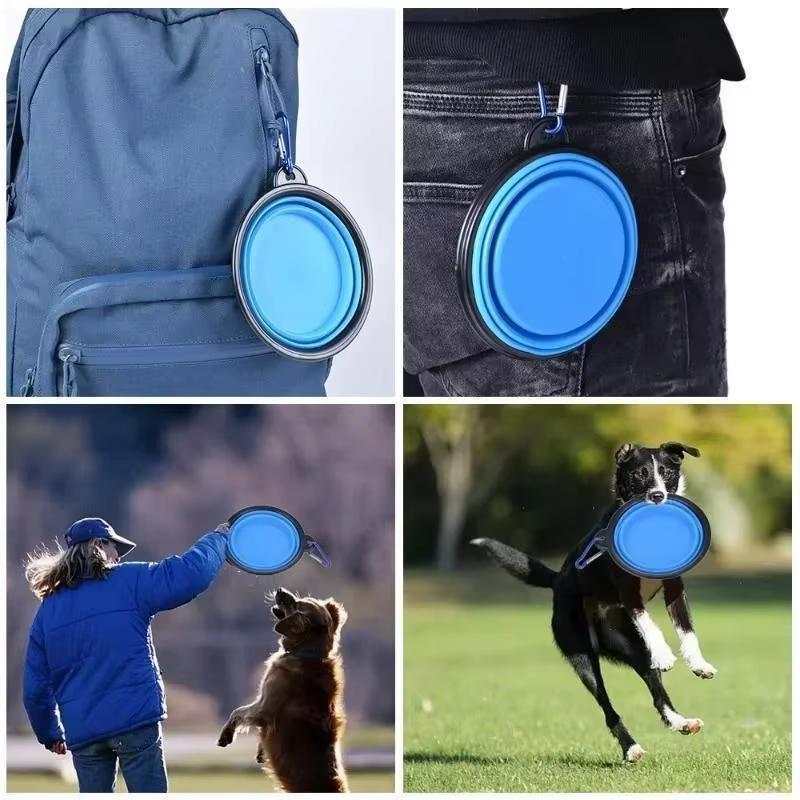 350ML Dog Food Bowl Feeder Drinking Water Folding Silicone Pet Travel Bowls Foldable Cup Dish With Carabiner Pet Supplies