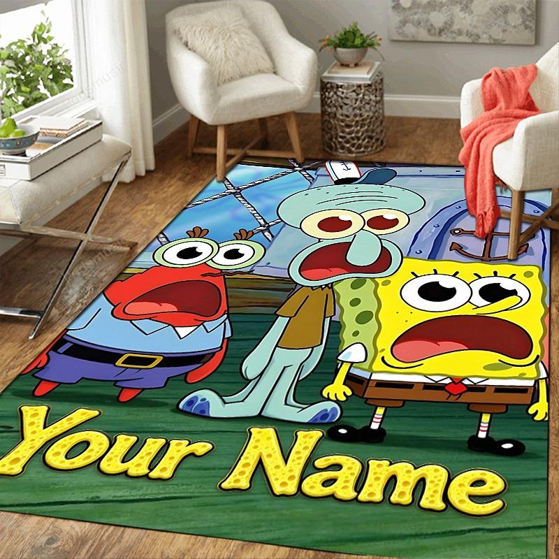 Custom 1Pc Cartoon Trio Custom Name Flannel Personalized Rug Non Slip Floor Mat Soft Carpet for Living Bedroom Office Home Decor Gift