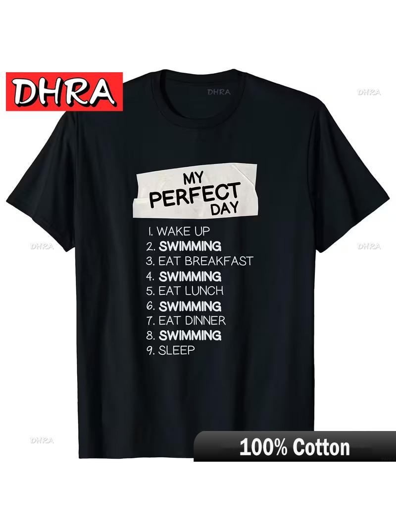 100cotton Singlesided Printed Crew Neck Unisex TShirt My Perfect Day Swimmi Featuring Cotton Aesthetic Punk Tee Tops Chill 4XL