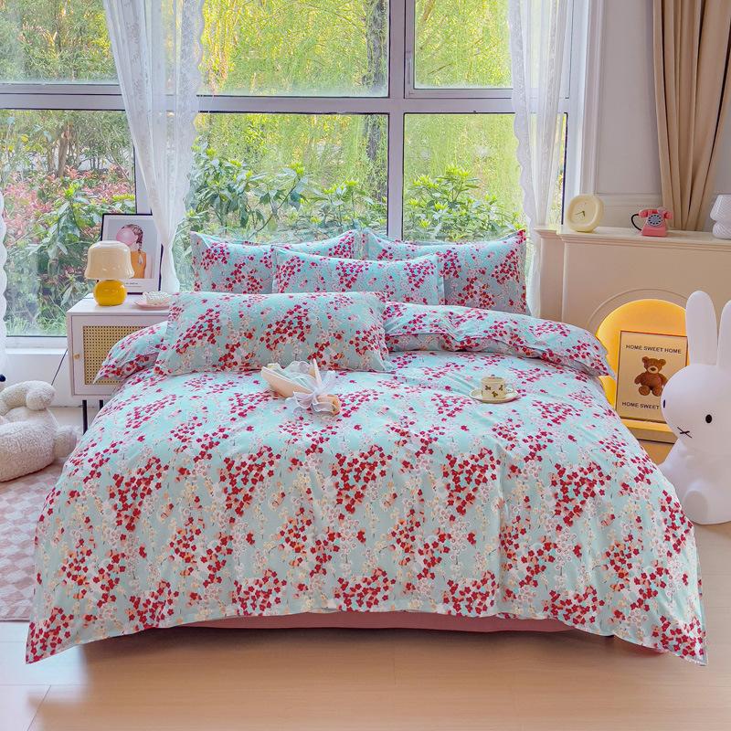 Pure Cotton Abraded Bedding Four-piece Set, Bed Sheet Quilt Cover, Dormitory Cotton Three-piece Set