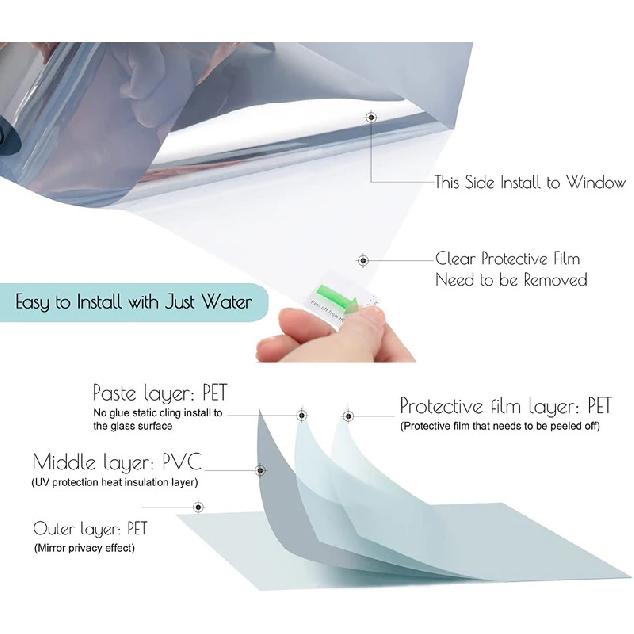 Window Privacy Tint Films One Way Anti Look Mirror Self-adhesive Films Sun Blocking Anti UV Glass Window Sticker Home Decoration