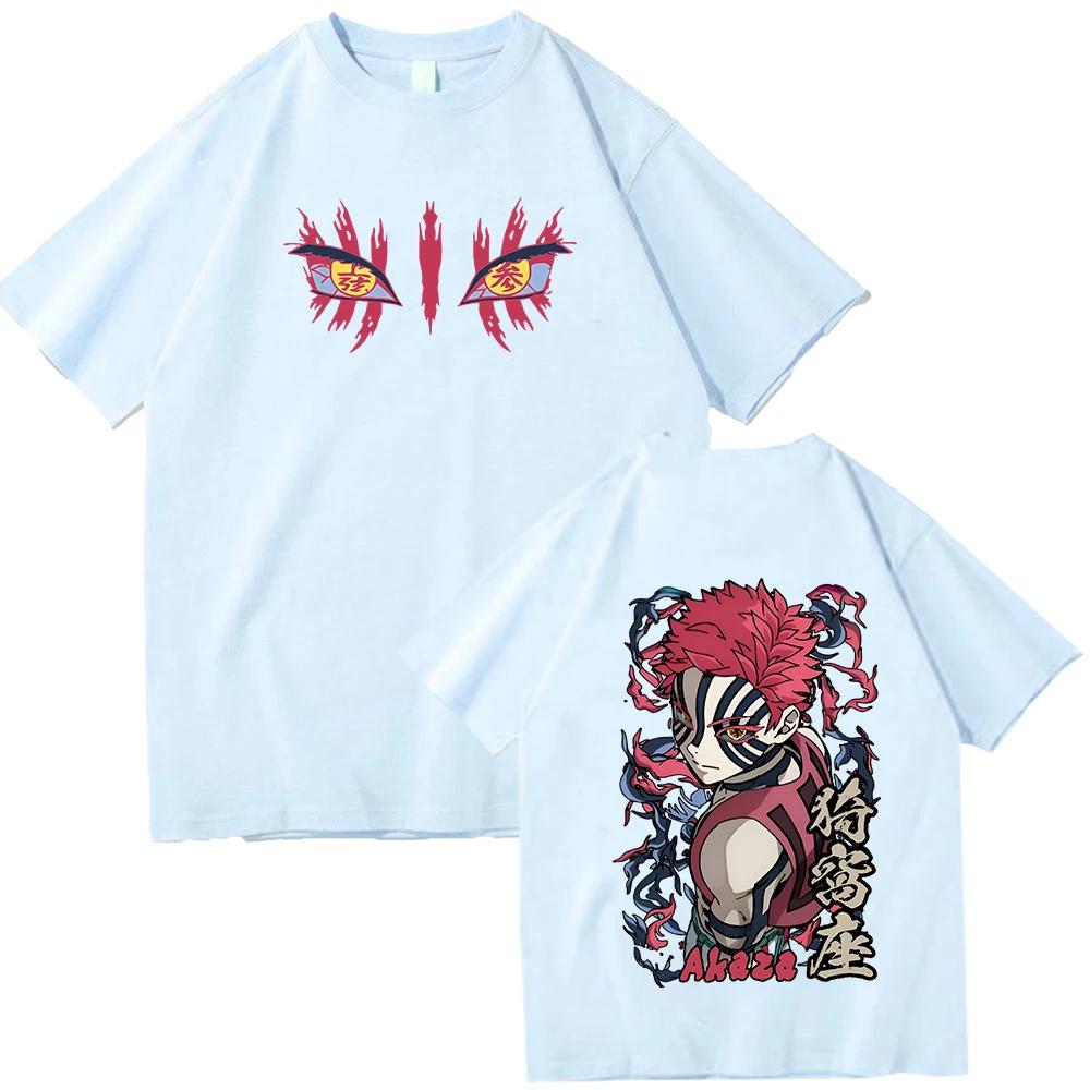 Summer Men's Japanese Demon Slayer Akaza Character Anime Printed Round-neck Short-sleeved T-shirt, 100% Pure Cotton 2D Clothing