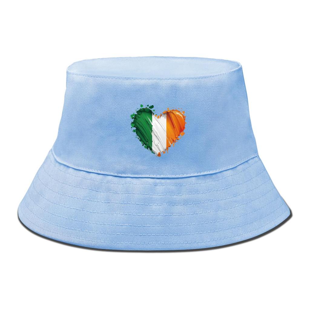 Heart Flag of Ireland Print Bucket Hat , Patriotic Men's Hat Spring Casual Polyester Beach Cap