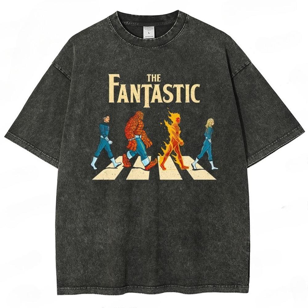 

Retro The Fantastic Four Vintage Washed Superhero Oversized Tshirts for Men Women Movie Streetwear Hip Hop Cotton Tops Harajuku M