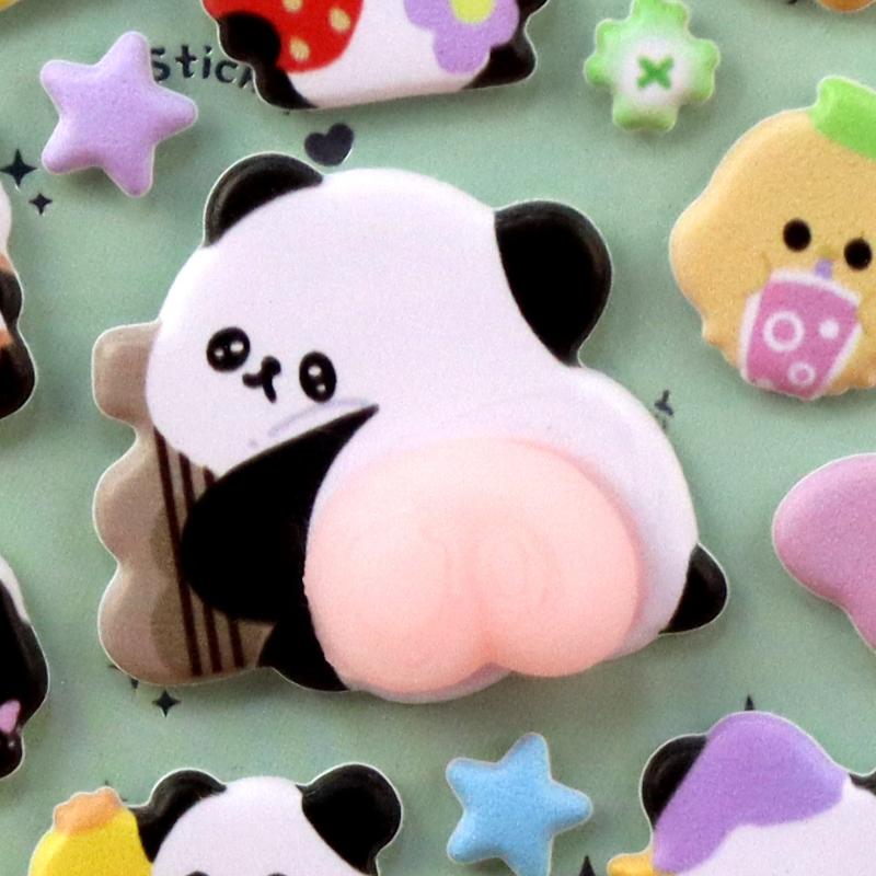 Kawaii Cute Stereoscopic Animals Fart Peach Stereo Relieve Stress Decals Cartoon 3D Relief Sticker Diy Decor Stickers Supplies