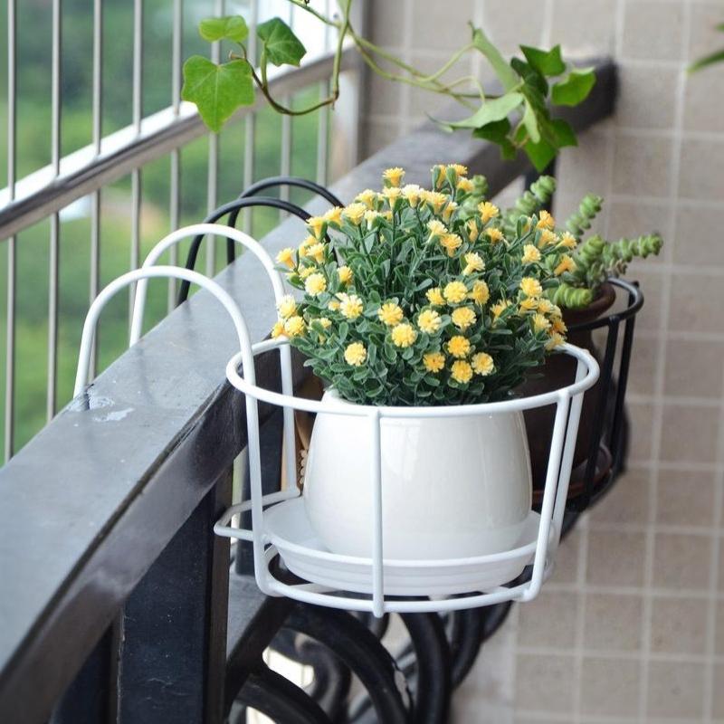 Hanging Plant Iron Racks Balcony Round Flower Pot Rack Railing Fence Outdoor Drop Shipping Plant Stand