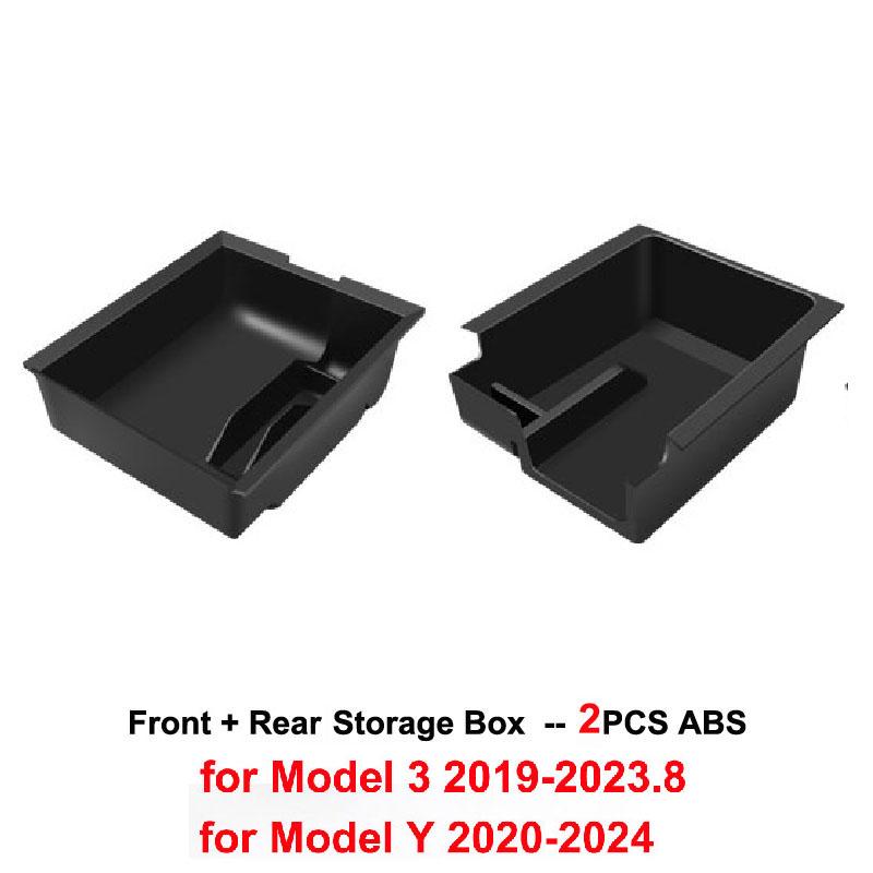 Center Console Storage Box For Tesla Model 3 2023 Model Y 2020-2024 Hidden Car Armrest Front Rear Organizer Flocking Layer Slide