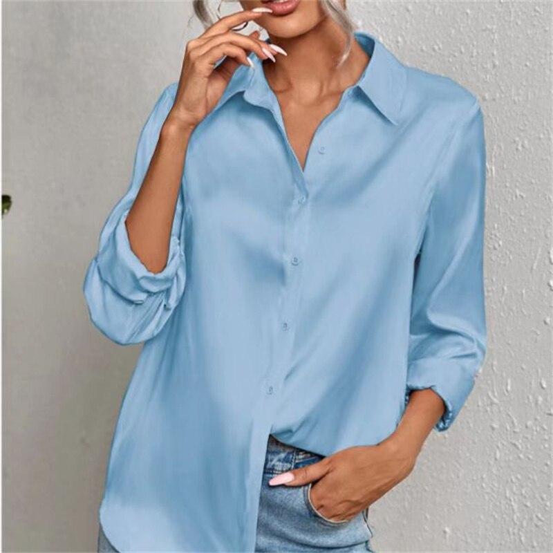 

Весенне-осенняя рубашка, атласная шелковая рубашка с леопардовым принтом, женская блузка на пуговицах с длинным рукавом, топы, женский костюм, рубашка, дорожный ветер XXL синий