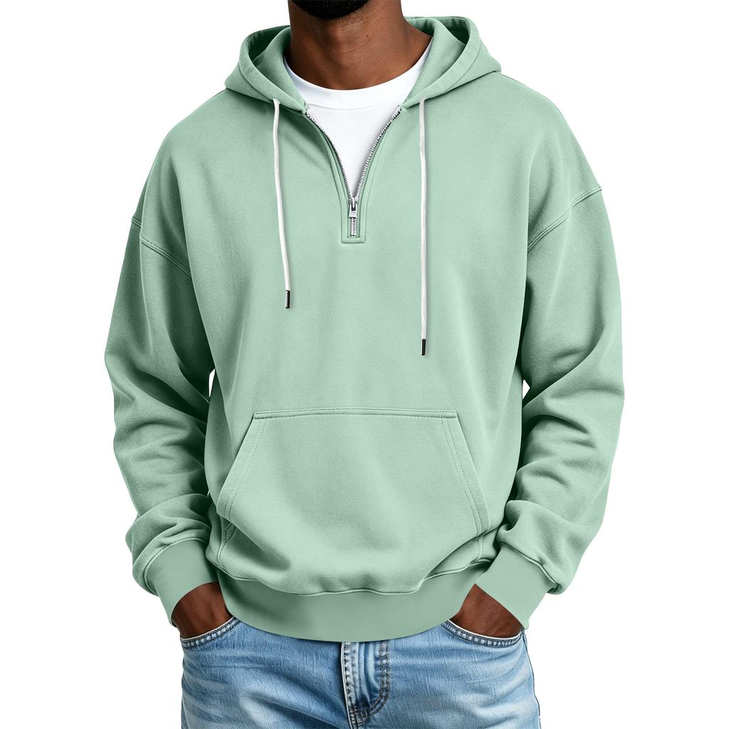Men's Color Half-Zip Hooded Sweatshirt Casual Winter Pullover