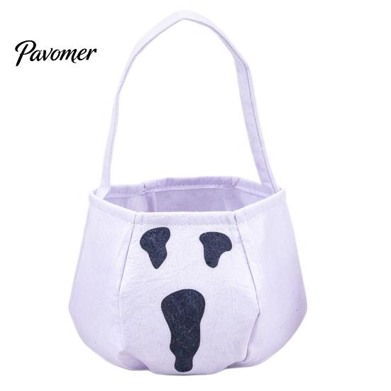 Halloween Party Decoration Cute Treat or Trick Bag with Handle for Kids, Reusable Non Decor Woven Candy Goodie Bag, Soft Handbag Basket Favors