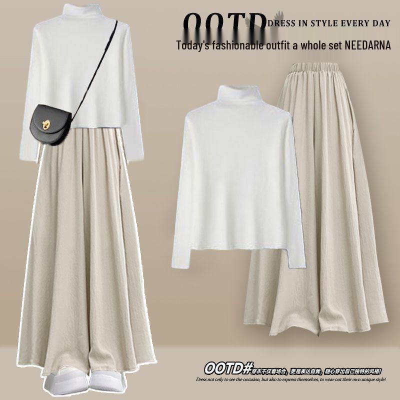 

2025 Korean Fashion Plus Size Women s Trench Coat, Knit Sweater, and Slimming Skirt Pants Set White Undershirt