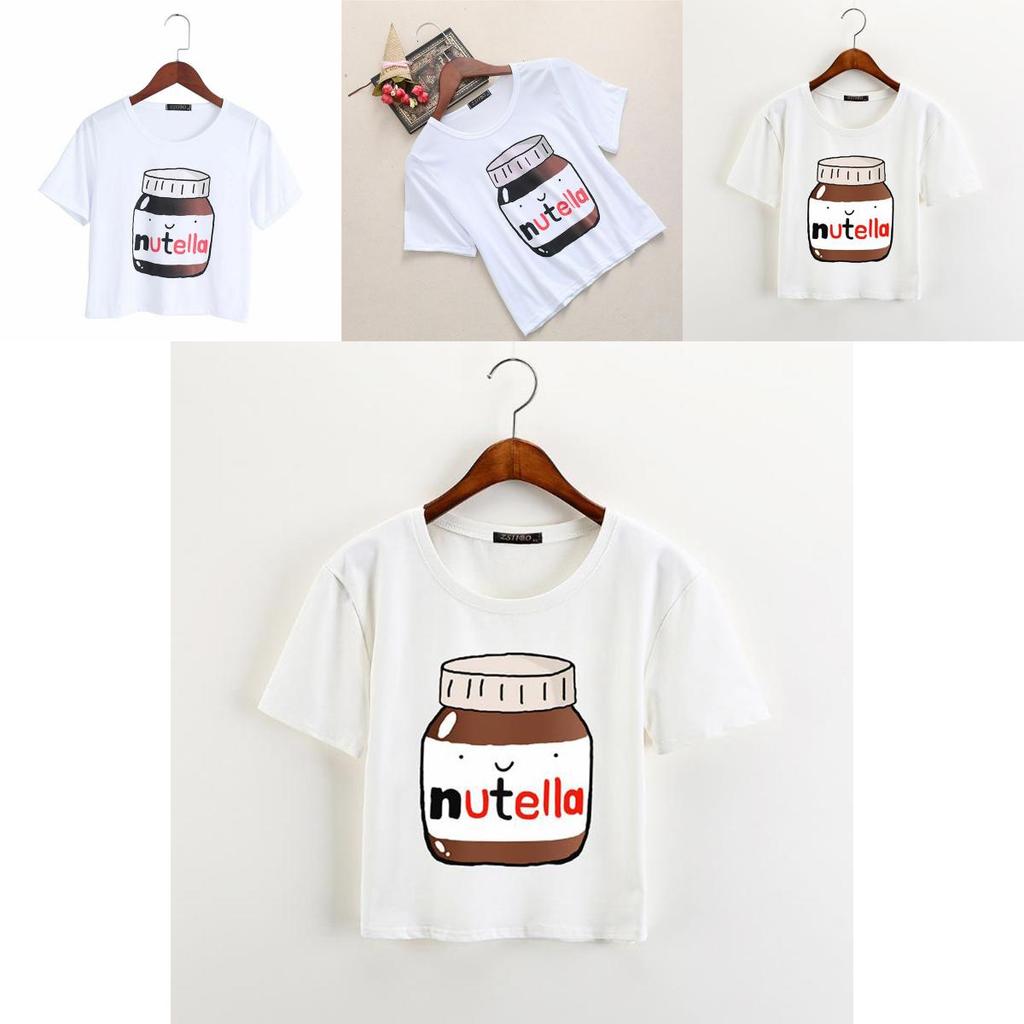 Harajuku Kawaii Woman Casual Fashion Nutella Print Tees Crop Tops Short Tshirt