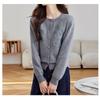 Damen Herbst Winter Neu Spitze Blume Pailletten Perlen Rundhals Strickjacke Oberbekleidung Pullover Mantel Top