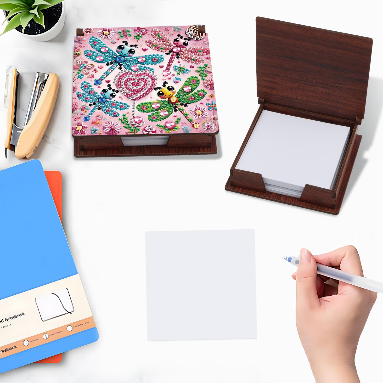 Wooden DIY Diamond Painting Kit Note Box with 160 Papers Sticky Note Holder Diamond Art for Home Office and School Supplies
