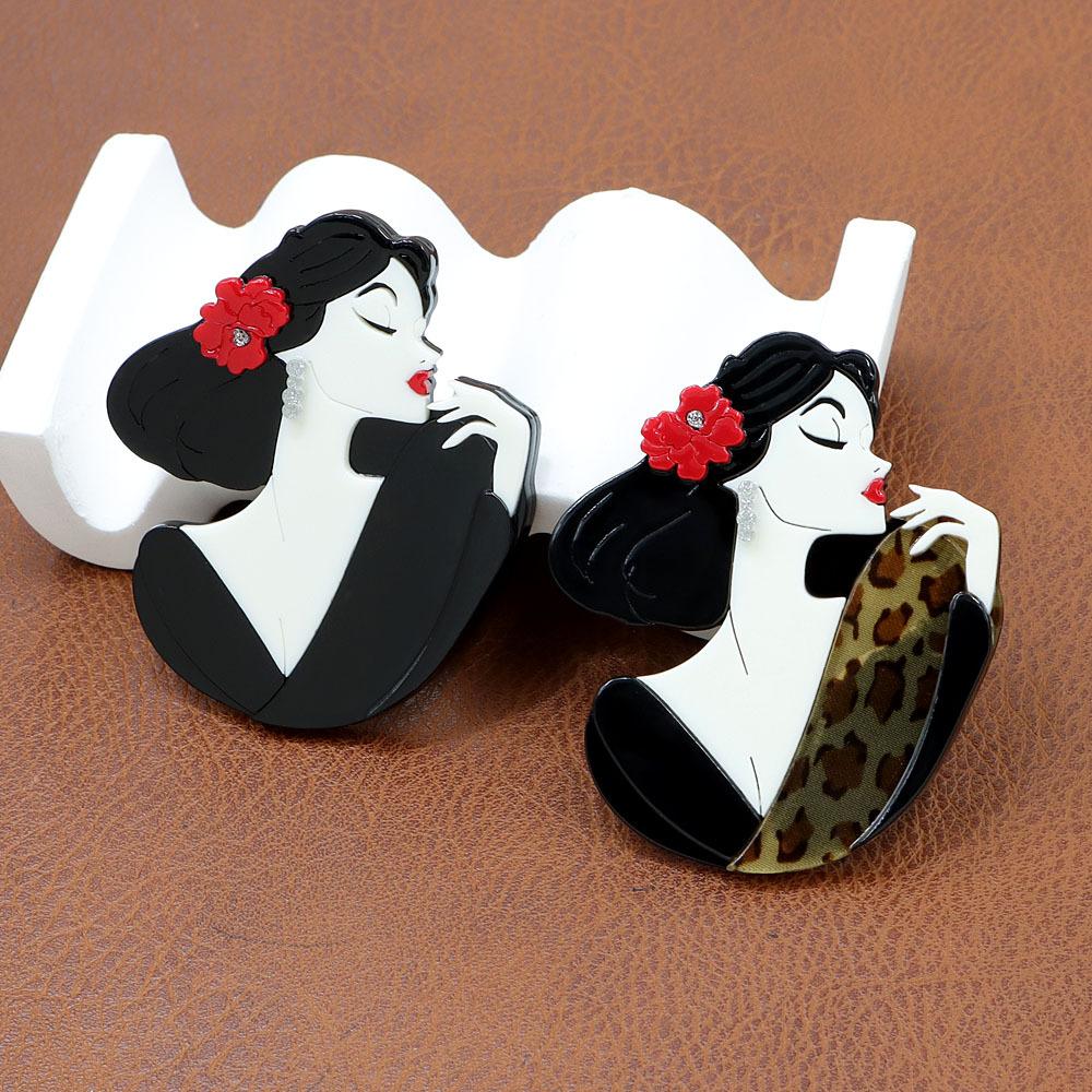Handmade splicing acrylic sheet with elegant temperament, elegant lady shaped brooch