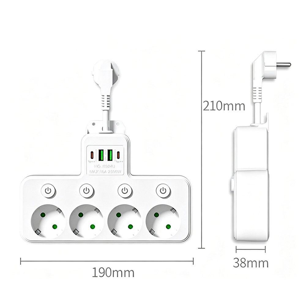 Durable 4/5 Plugs EU Plug Outlet Wall Mounted USB Outlet Electrical Socket Type-C Ports Universal Power Strip Home Offices