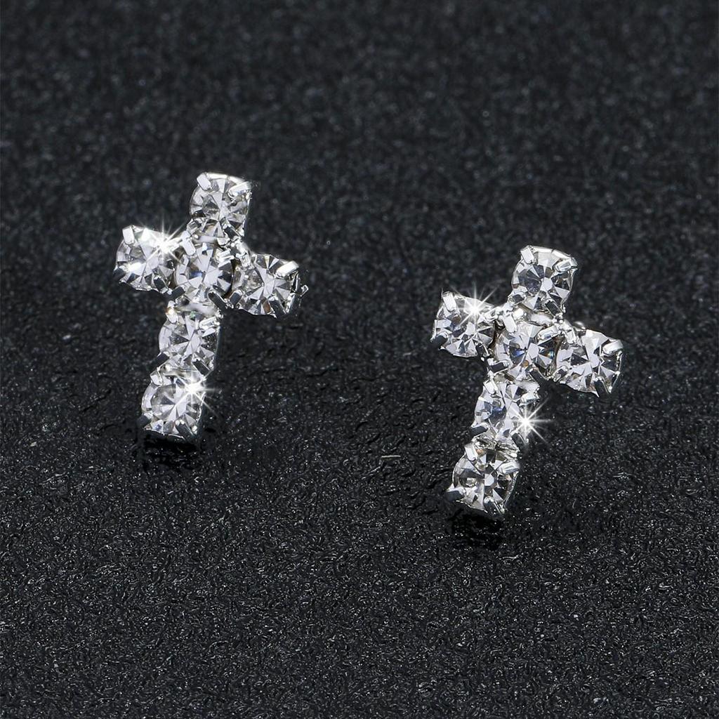 All-Copper Rhinestone Cross Stud Earrings for Women