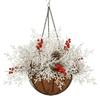 Weihnachts-Hängekorb Blumentopf Baum Halbkreisförmig Pilz Rattan Kiefernadeln Rote Früchte Band Dekorative Weihnachtsdekorationen