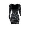 Women's Sexy Round Neck Long Sleeve Hot Drill Bag Hip Party Dress Fashion Halter Short Dress