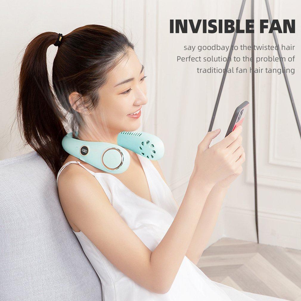 3000mAh Portable Hanging Neck Fan Bladeless Fan Personal Wearable Neckband Leafless Fan USB Rechargeable Fan Mini Air Cooler