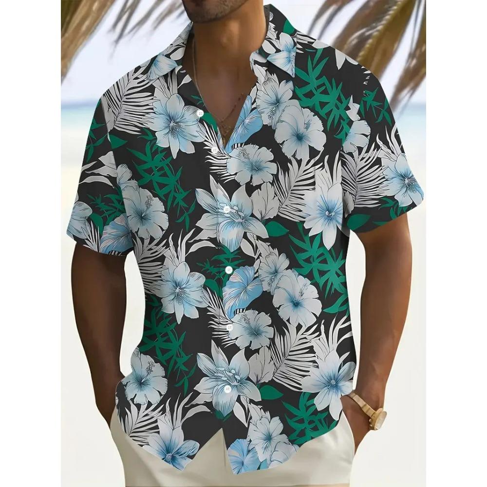 Outdoor Shirt Short Sleeve Summer Beach Wind Casual Tops Shirt Landscape Printed Pattern Large OverSize Loose Men's Clothing
