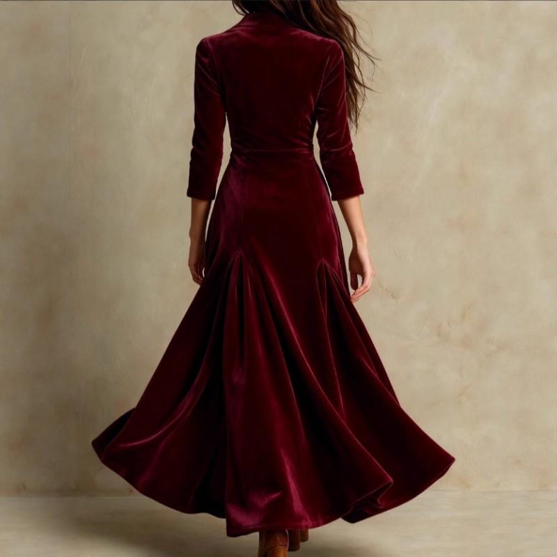 Womens Solid Color Button Lapel Long Sleeve Maxi Dress Slim Fit High Waist Party Casual