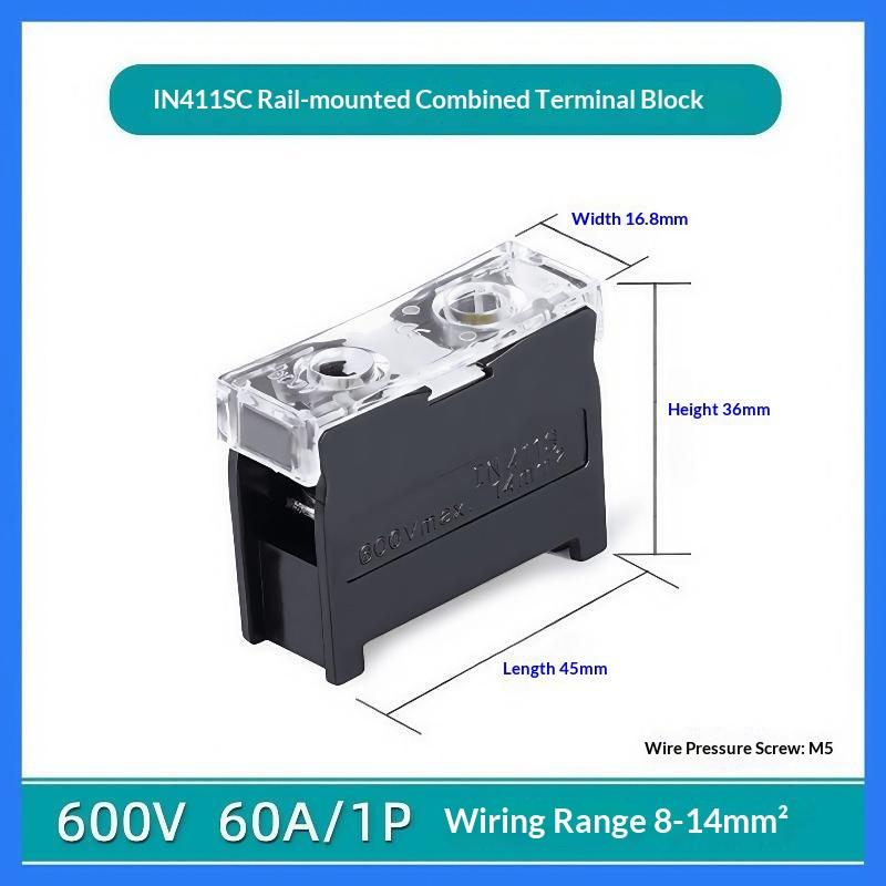 Din Rail Terminal Block In12Bk In20Bk 600V 2/3 Pin 30A/60A Electrical Connection Terminal Split High Current Junction Box